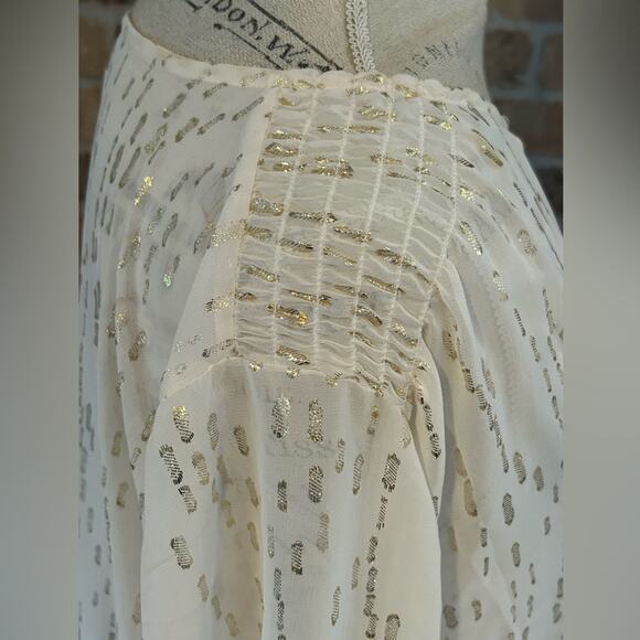 Chicos lustrous dot Quin top keyhole neckline cream gold sz 3 dressy flowy XL 16 - Picture 6 of 10